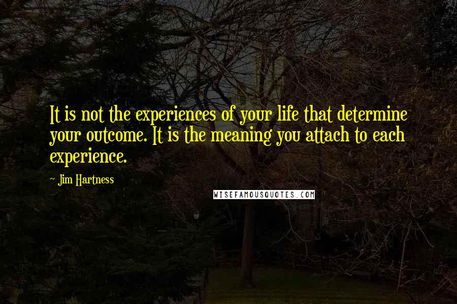 Jim Hartness Quotes: It is not the experiences of your life that determine your outcome. It is the meaning you attach to each experience.