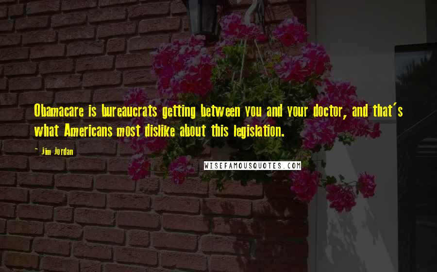 Jim Jordan Quotes: Obamacare is bureaucrats getting between you and your doctor, and that's what Americans most dislike about this legislation.