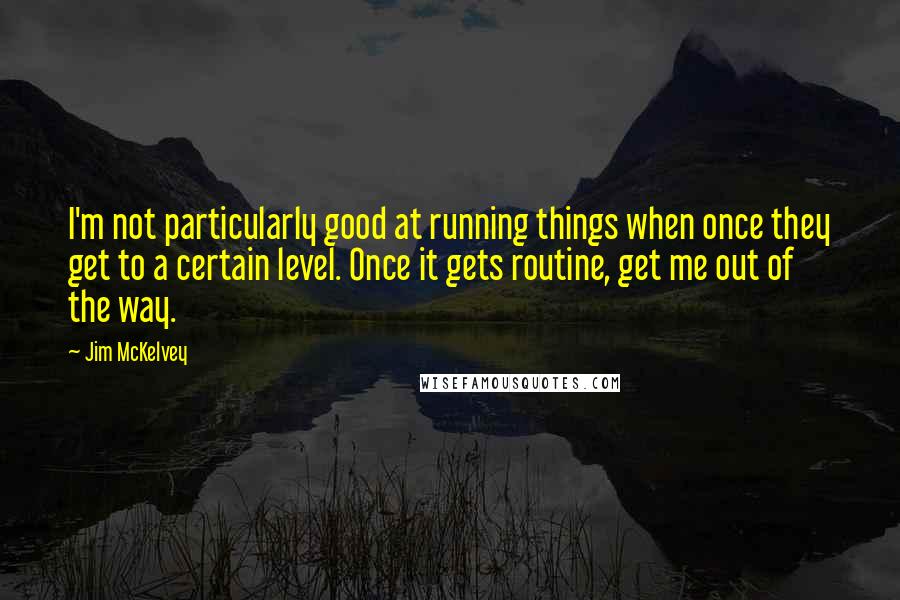 Jim McKelvey Quotes: I'm not particularly good at running things when once they get to a certain level. Once it gets routine, get me out of the way.