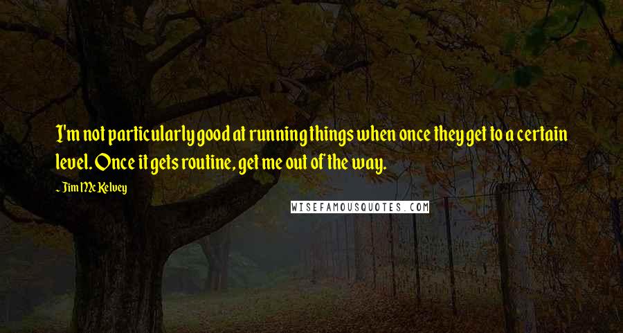 Jim McKelvey Quotes: I'm not particularly good at running things when once they get to a certain level. Once it gets routine, get me out of the way.