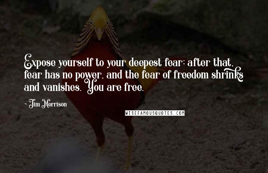 Jim Morrison Quotes: Expose yourself to your deepest fear; after that, fear has no power, and the fear of freedom shrinks and vanishes. You are free.