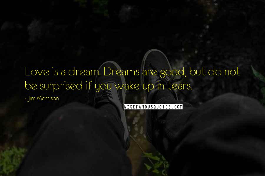 Jim Morrison Quotes: Love is a dream. Dreams are good, but do not be surprised if you wake up in tears.