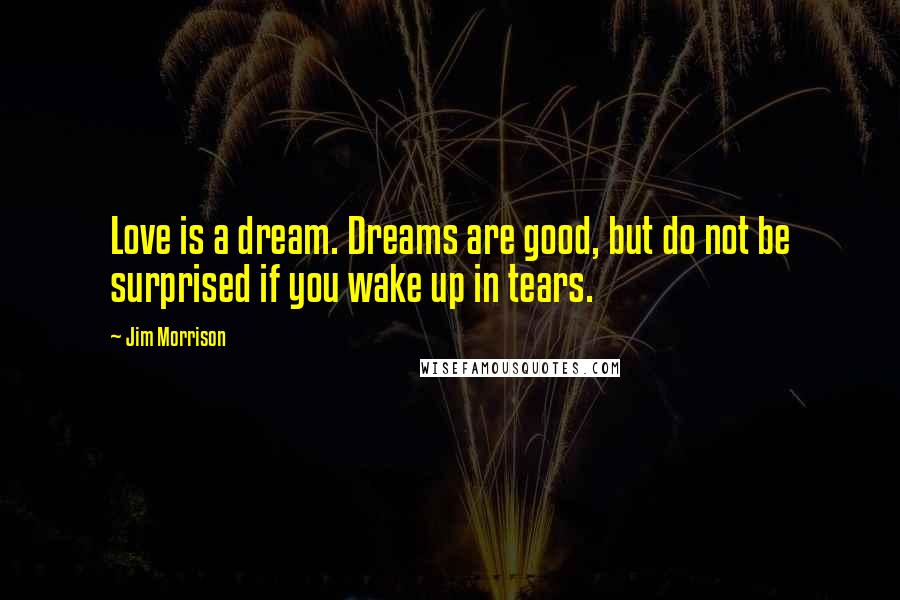Jim Morrison Quotes: Love is a dream. Dreams are good, but do not be surprised if you wake up in tears.