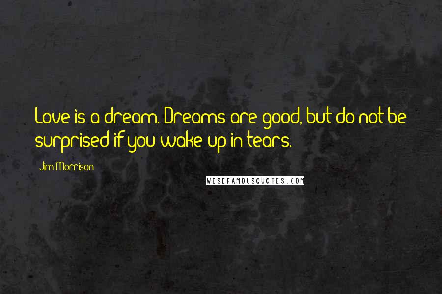 Jim Morrison Quotes: Love is a dream. Dreams are good, but do not be surprised if you wake up in tears.