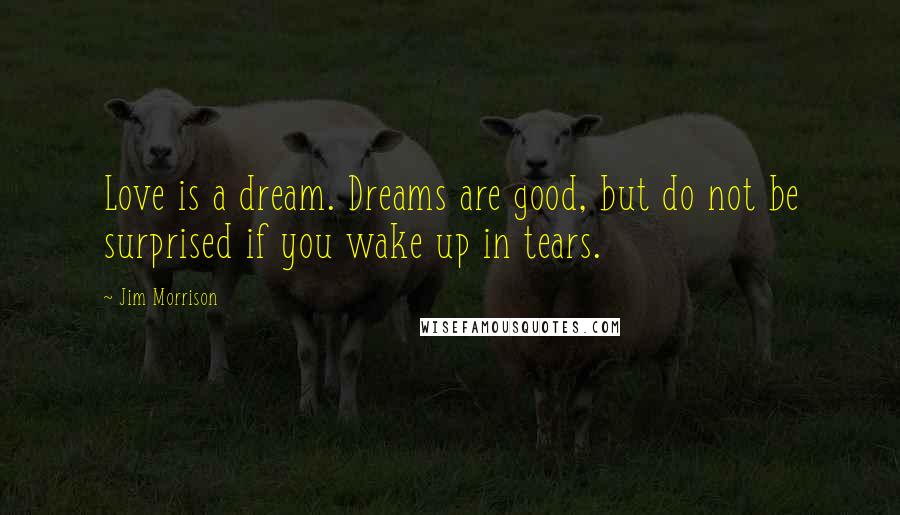 Jim Morrison Quotes: Love is a dream. Dreams are good, but do not be surprised if you wake up in tears.