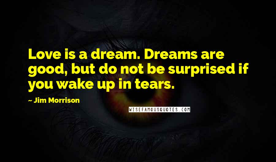 Jim Morrison Quotes: Love is a dream. Dreams are good, but do not be surprised if you wake up in tears.