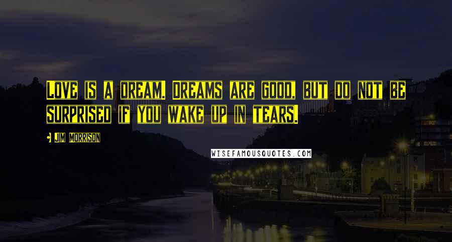 Jim Morrison Quotes: Love is a dream. Dreams are good, but do not be surprised if you wake up in tears.