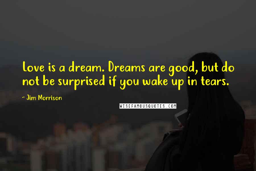 Jim Morrison Quotes: Love is a dream. Dreams are good, but do not be surprised if you wake up in tears.