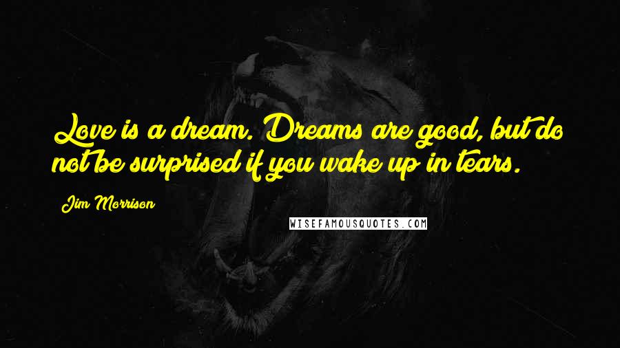 Jim Morrison Quotes: Love is a dream. Dreams are good, but do not be surprised if you wake up in tears.