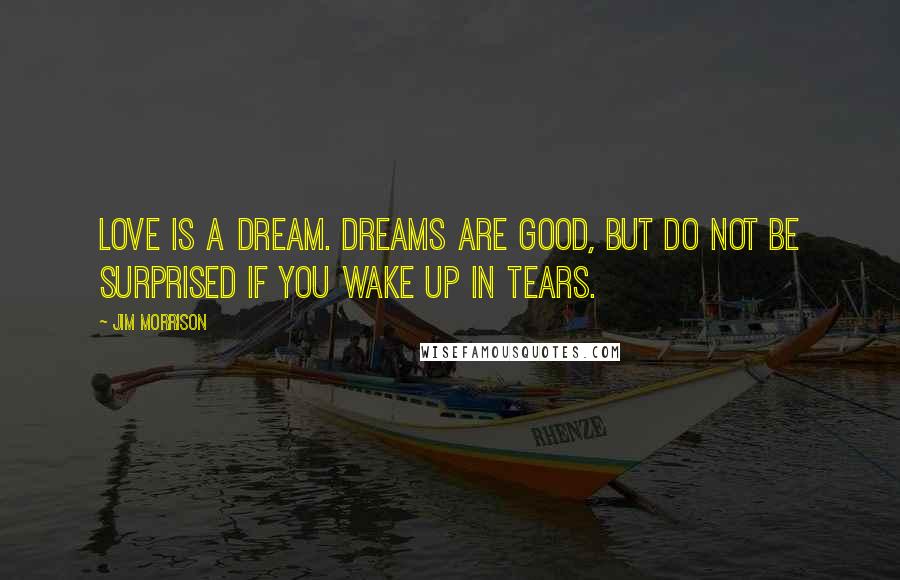 Jim Morrison Quotes: Love is a dream. Dreams are good, but do not be surprised if you wake up in tears.