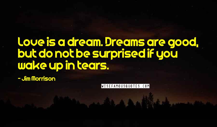 Jim Morrison Quotes: Love is a dream. Dreams are good, but do not be surprised if you wake up in tears.