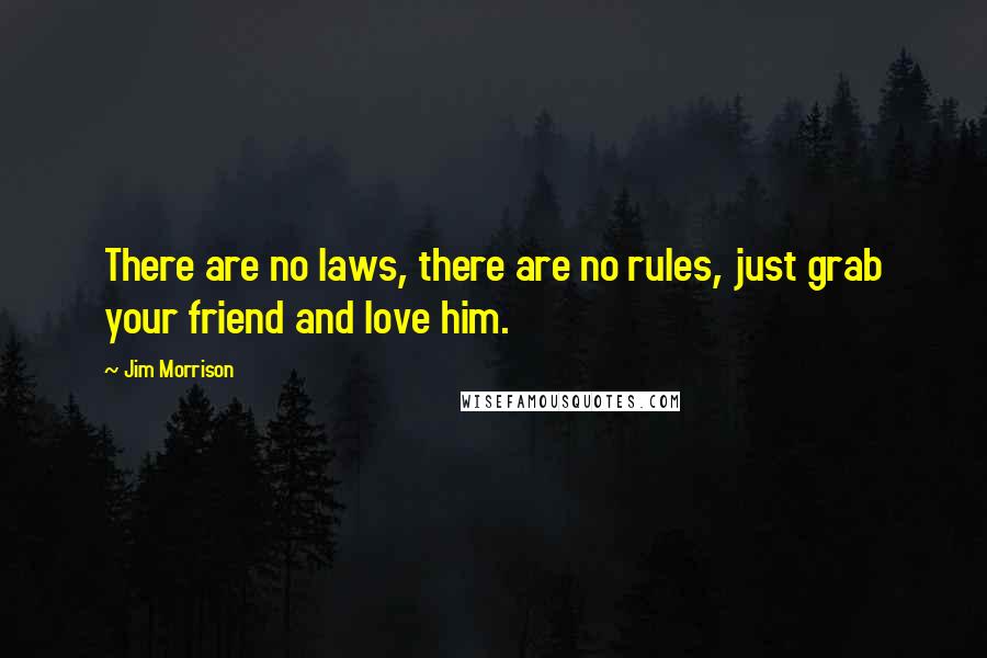 Jim Morrison Quotes: There are no laws, there are no rules, just grab your friend and love him.