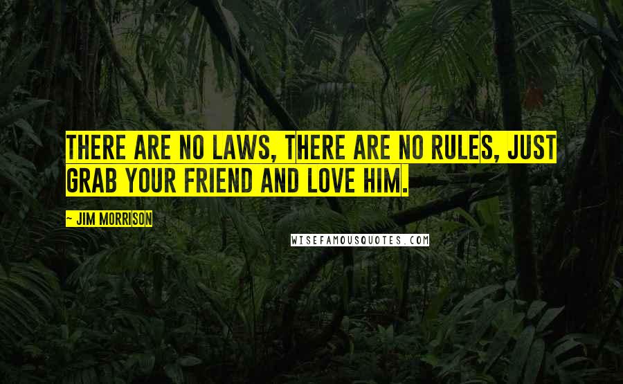 Jim Morrison Quotes: There are no laws, there are no rules, just grab your friend and love him.