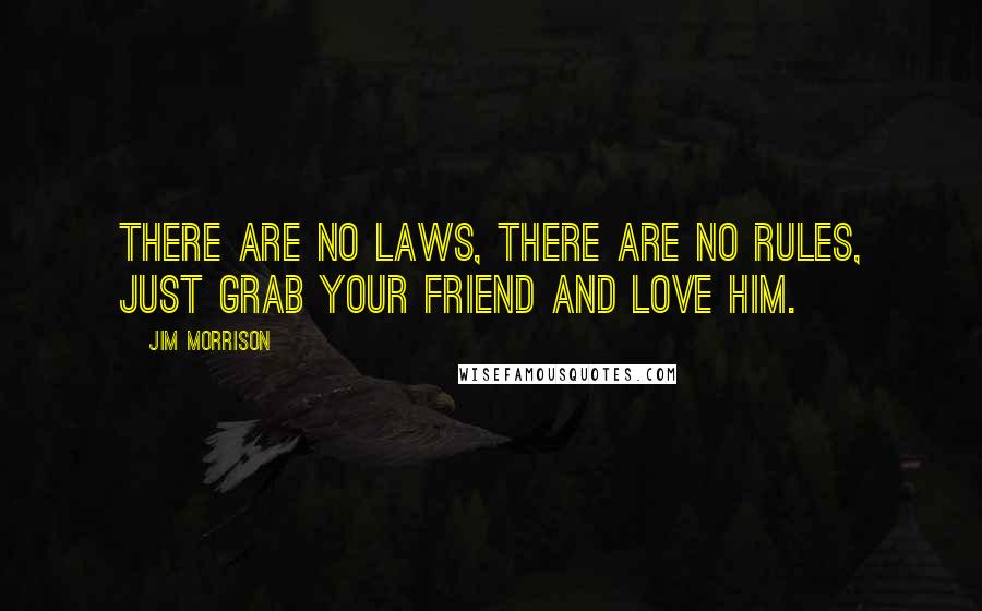 Jim Morrison Quotes: There are no laws, there are no rules, just grab your friend and love him.