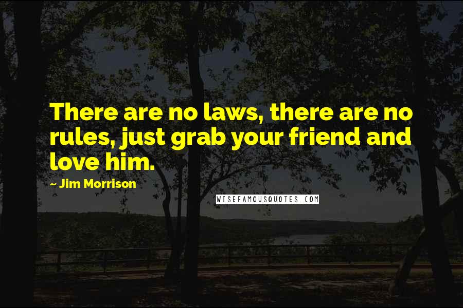 Jim Morrison Quotes: There are no laws, there are no rules, just grab your friend and love him.