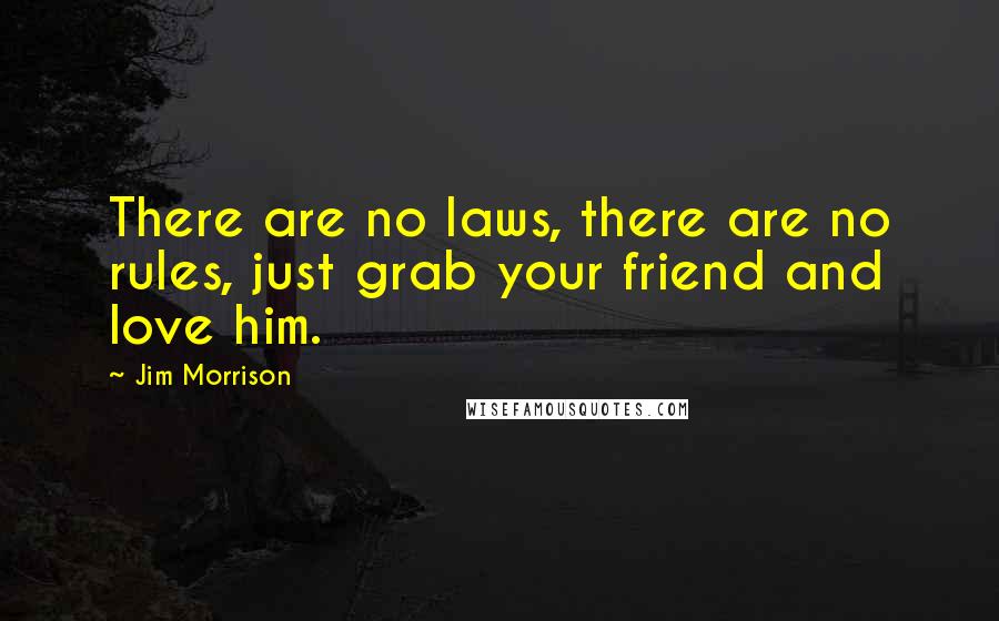 Jim Morrison Quotes: There are no laws, there are no rules, just grab your friend and love him.