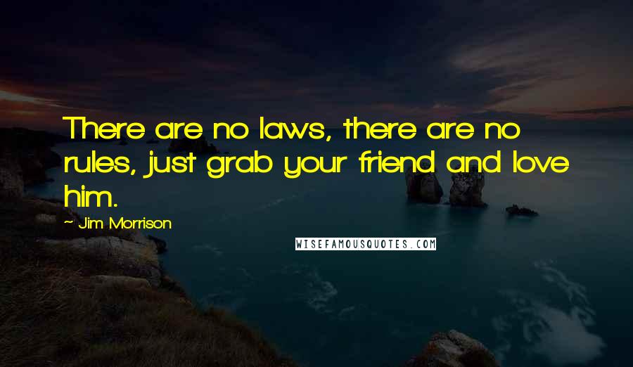 Jim Morrison Quotes: There are no laws, there are no rules, just grab your friend and love him.