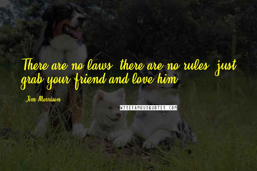 Jim Morrison Quotes: There are no laws, there are no rules, just grab your friend and love him.