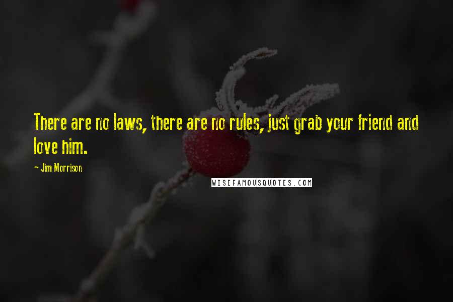 Jim Morrison Quotes: There are no laws, there are no rules, just grab your friend and love him.