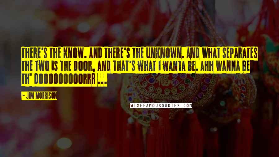 Jim Morrison Quotes: There's the know. And there's the unknown. And what separates the two is the door, and that's what i wanta be. Ahh wanna be th' dooooooooorrr ...