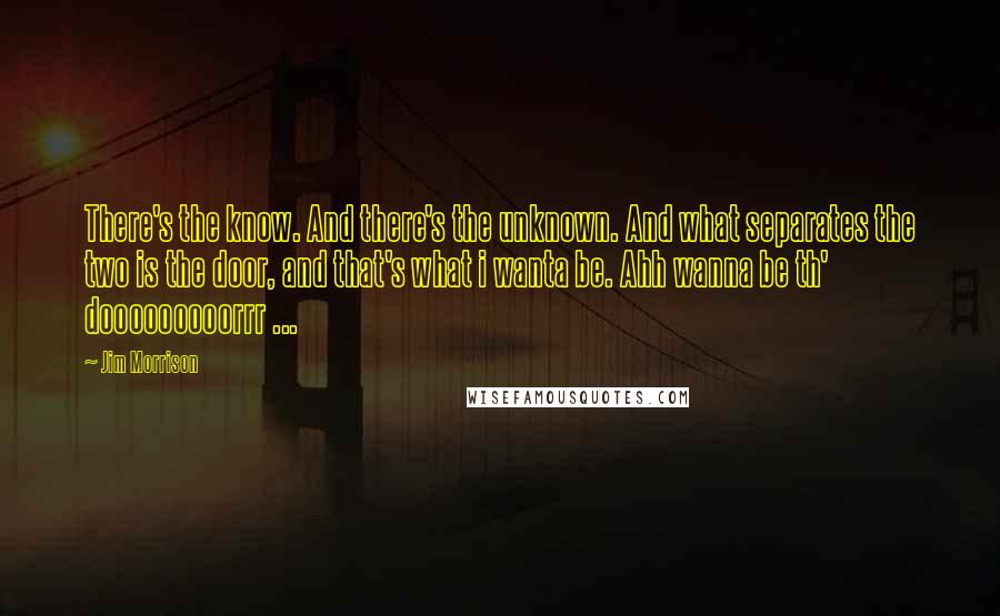 Jim Morrison Quotes: There's the know. And there's the unknown. And what separates the two is the door, and that's what i wanta be. Ahh wanna be th' dooooooooorrr ...