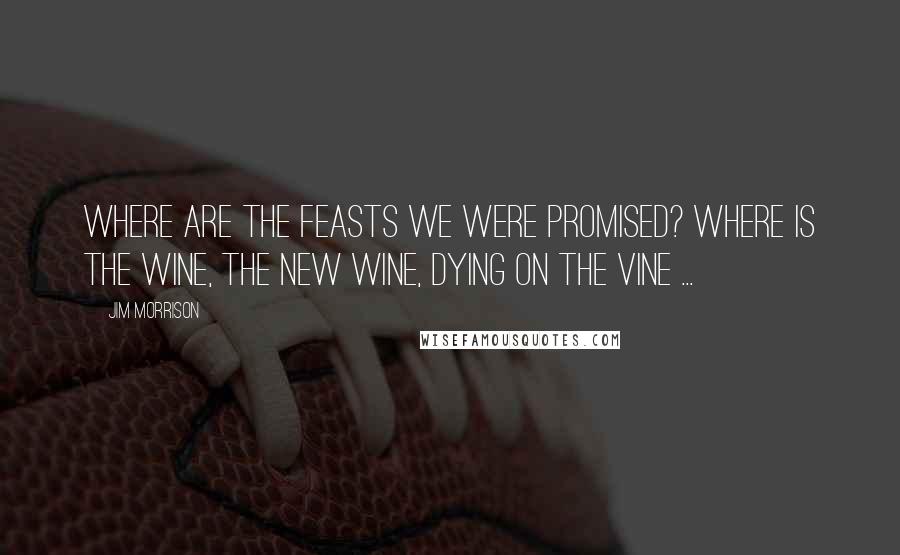 Jim Morrison Quotes: Where are the feasts we were promised? Where is the wine, the new wine, dying on the vine ...