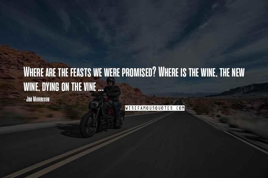 Jim Morrison Quotes: Where are the feasts we were promised? Where is the wine, the new wine, dying on the vine ...