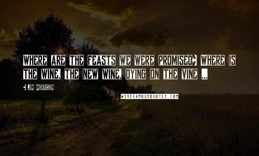 Jim Morrison Quotes: Where are the feasts we were promised? Where is the wine, the new wine, dying on the vine ...