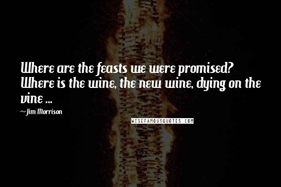 Jim Morrison Quotes: Where are the feasts we were promised? Where is the wine, the new wine, dying on the vine ...