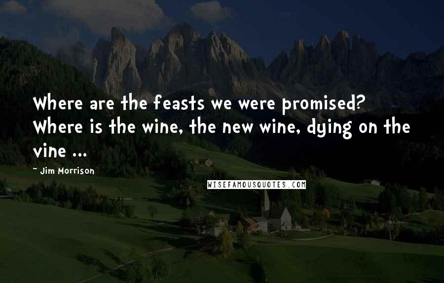 Jim Morrison Quotes: Where are the feasts we were promised? Where is the wine, the new wine, dying on the vine ...