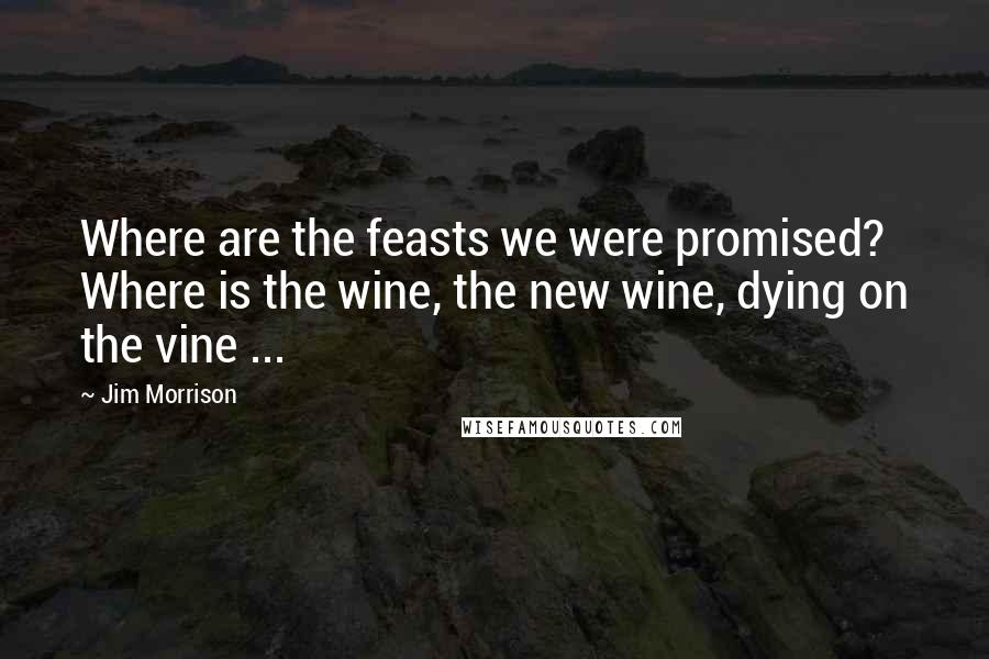 Jim Morrison Quotes: Where are the feasts we were promised? Where is the wine, the new wine, dying on the vine ...