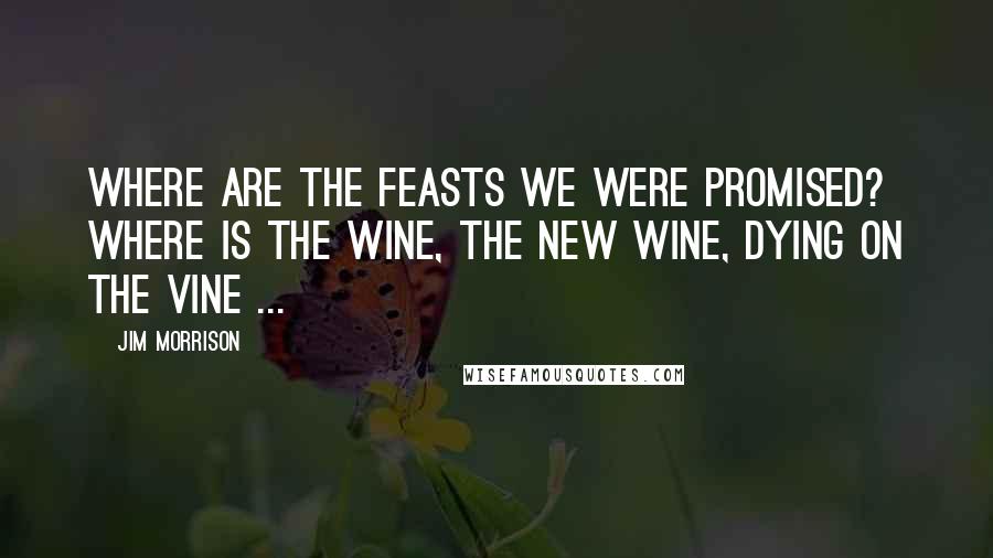 Jim Morrison Quotes: Where are the feasts we were promised? Where is the wine, the new wine, dying on the vine ...
