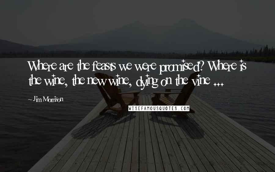 Jim Morrison Quotes: Where are the feasts we were promised? Where is the wine, the new wine, dying on the vine ...