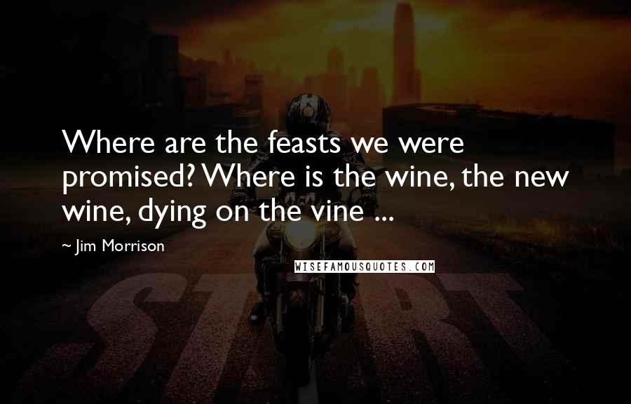 Jim Morrison Quotes: Where are the feasts we were promised? Where is the wine, the new wine, dying on the vine ...