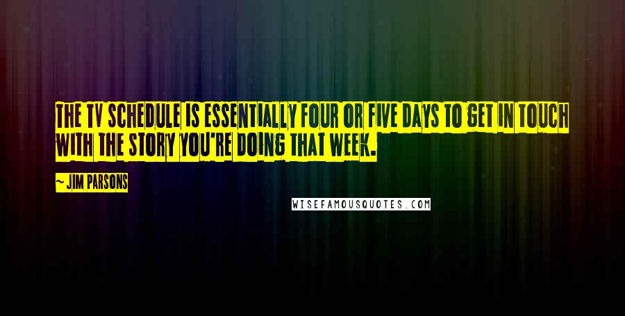 Jim Parsons Quotes: The TV schedule is essentially four or five days to get in touch with the story you're doing that week.
