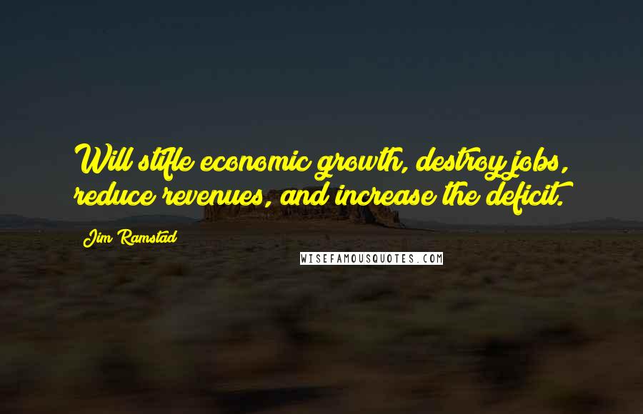 Jim Ramstad Quotes: Will stifle economic growth, destroy jobs, reduce revenues, and increase the deficit.