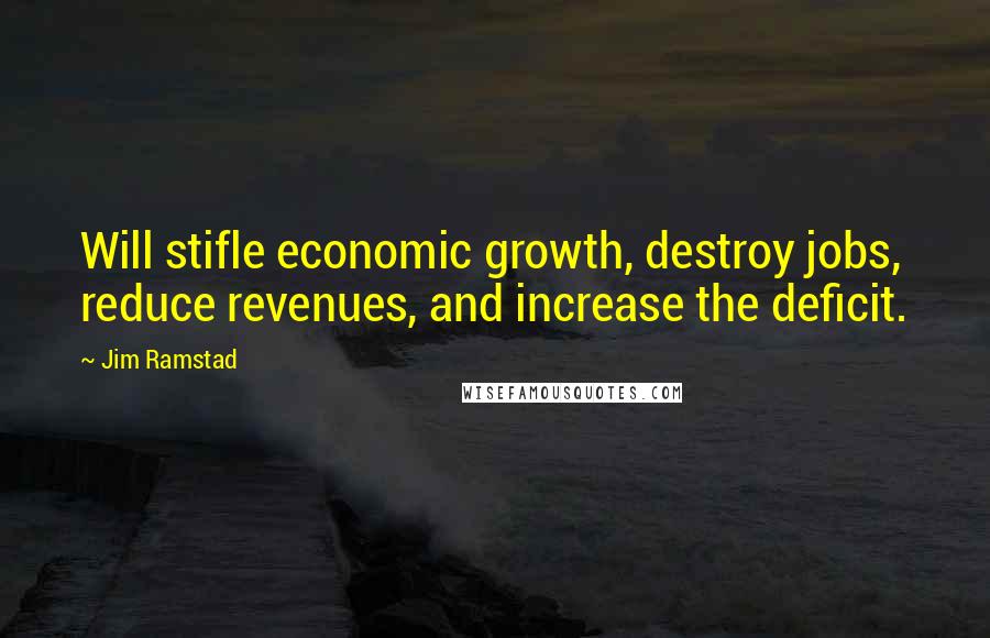 Jim Ramstad Quotes: Will stifle economic growth, destroy jobs, reduce revenues, and increase the deficit.