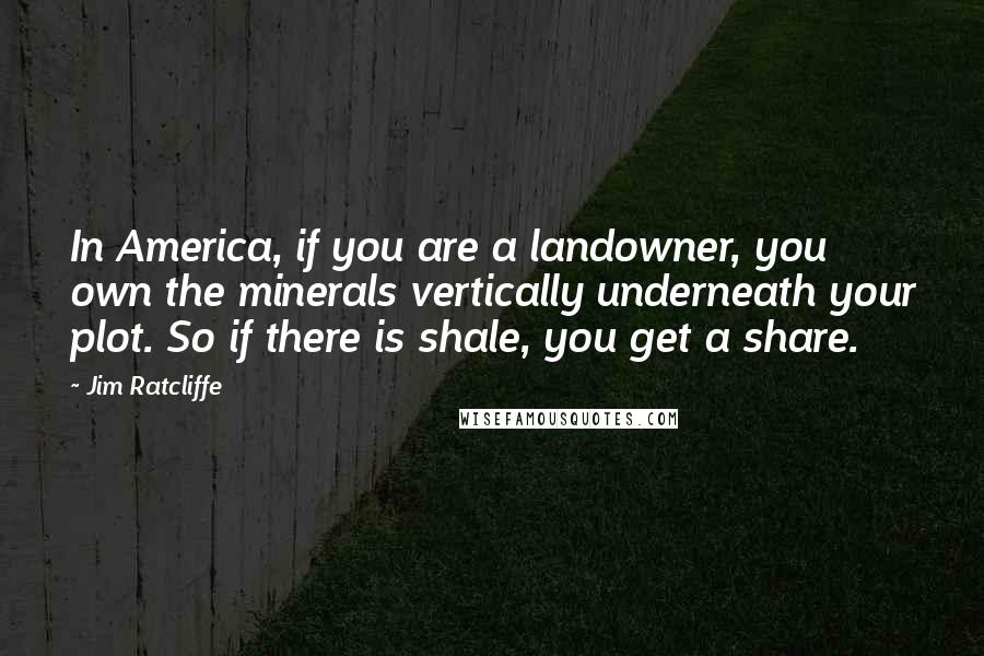 Jim Ratcliffe Quotes: In America, if you are a landowner, you own the minerals vertically underneath your plot. So if there is shale, you get a share.