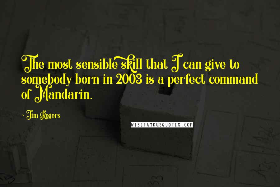 Jim Rogers Quotes: The most sensible skill that I can give to somebody born in 2003 is a perfect command of Mandarin.