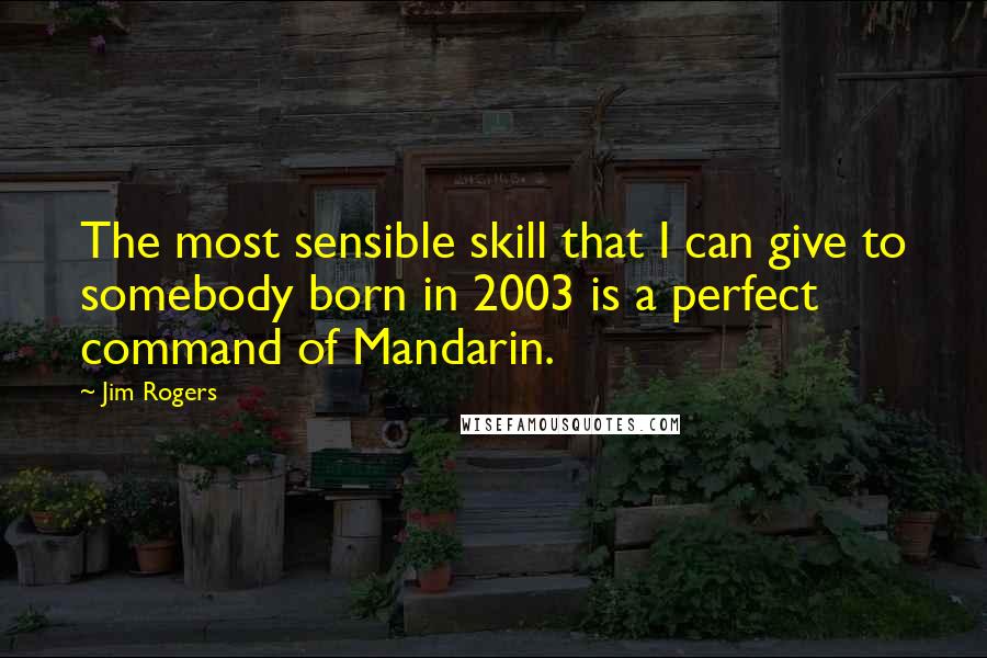 Jim Rogers Quotes: The most sensible skill that I can give to somebody born in 2003 is a perfect command of Mandarin.