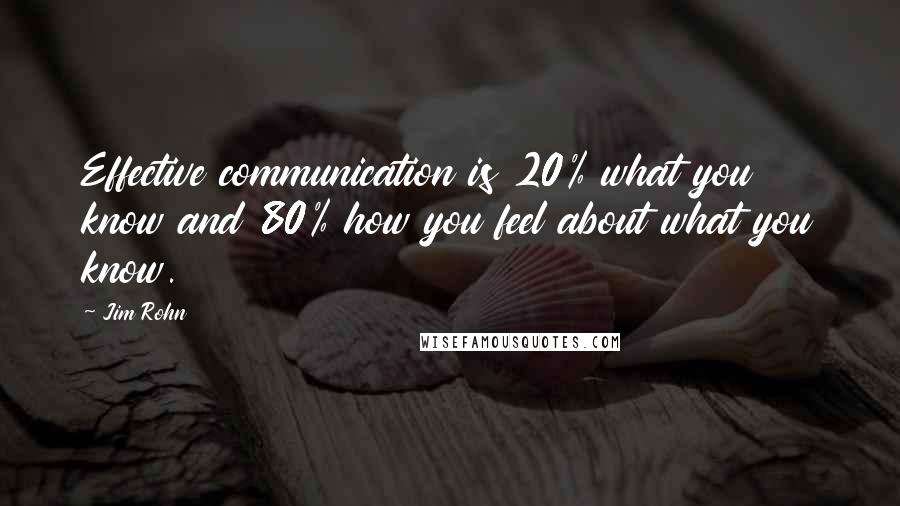 Jim Rohn Quotes: Effective communication is 20% what you know and 80% how you feel about what you know.