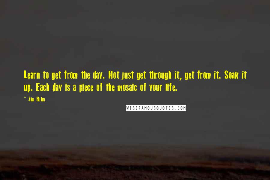 Jim Rohn Quotes: Learn to get from the day. Not just get through it, get from it. Soak it up. Each day is a piece of the mosaic of your life.