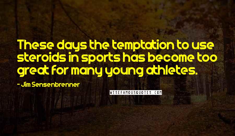 Jim Sensenbrenner Quotes: These days the temptation to use steroids in sports has become too great for many young athletes.