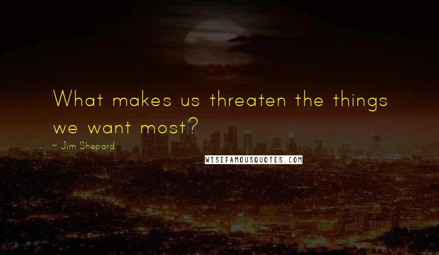 Jim Shepard Quotes: What makes us threaten the things we want most?