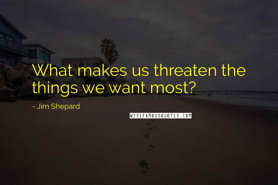 Jim Shepard Quotes: What makes us threaten the things we want most?