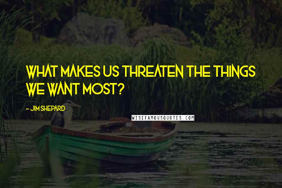 Jim Shepard Quotes: What makes us threaten the things we want most?