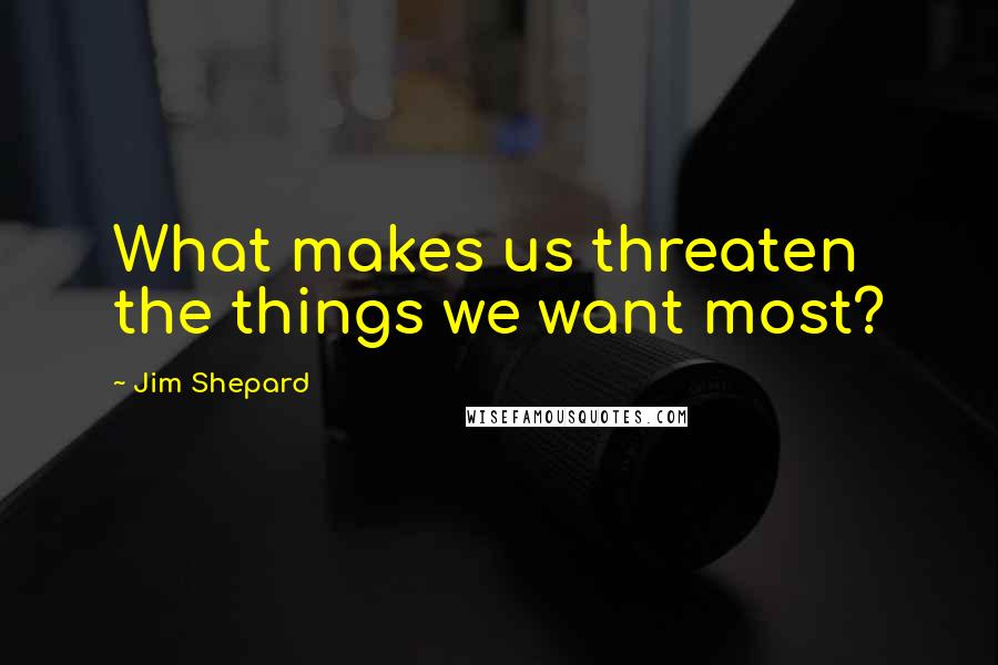 Jim Shepard Quotes: What makes us threaten the things we want most?