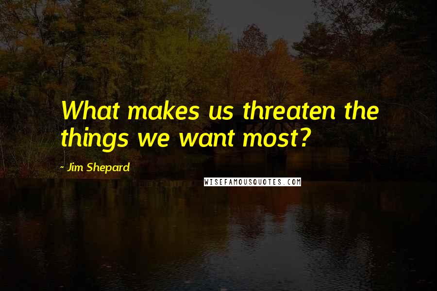 Jim Shepard Quotes: What makes us threaten the things we want most?