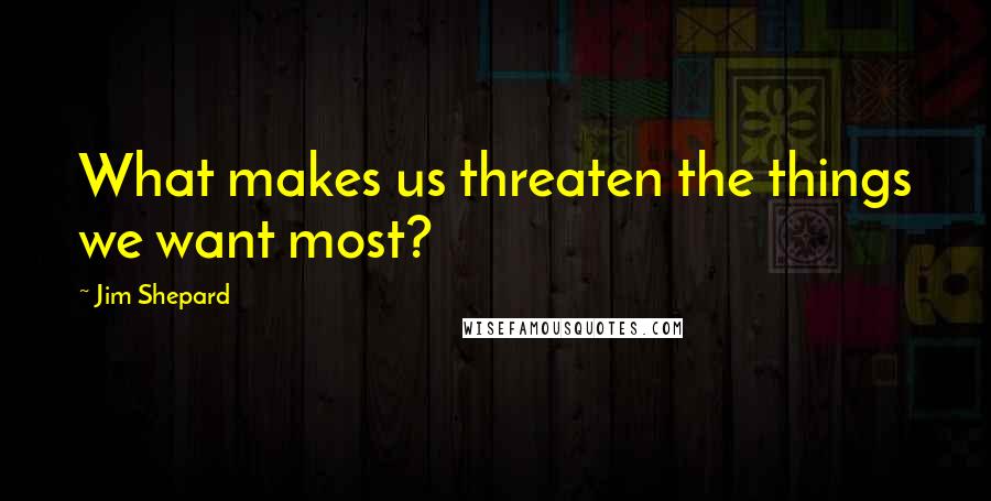 Jim Shepard Quotes: What makes us threaten the things we want most?