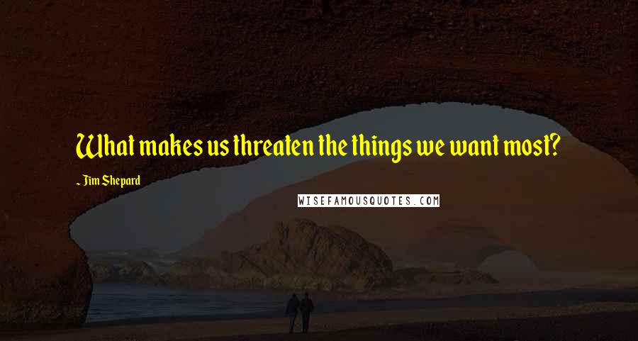 Jim Shepard Quotes: What makes us threaten the things we want most?